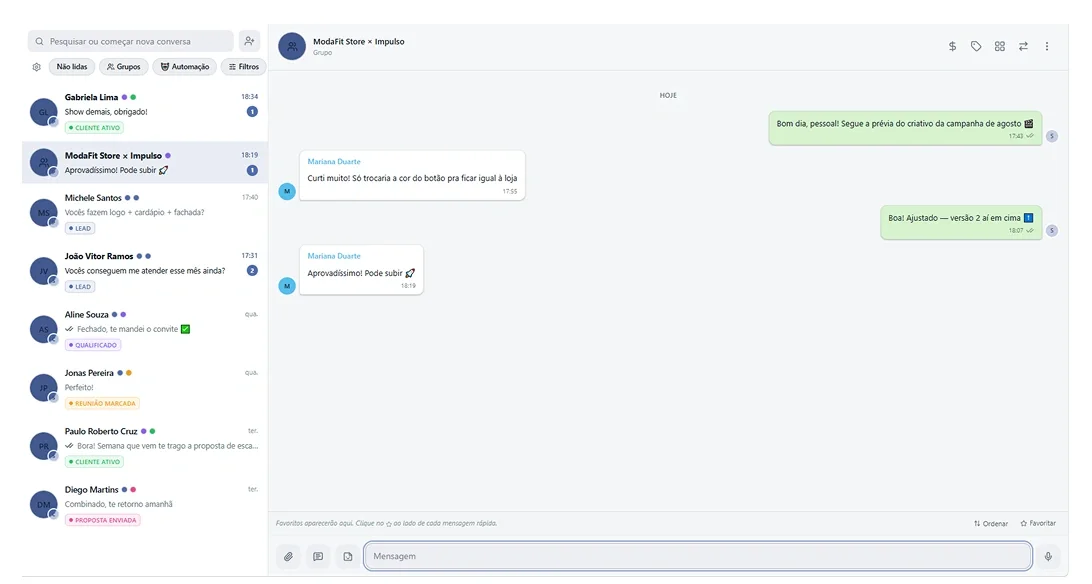 Caixa de conversas do WhatsApp com todos os clientes